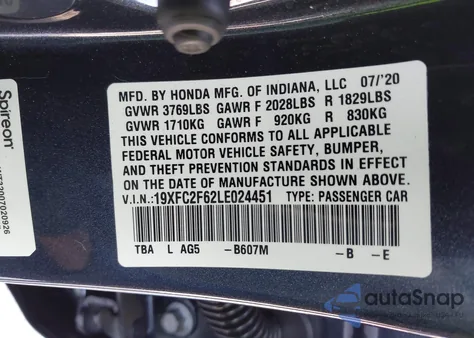 2020 Honda Civic Lx z USA, uszkodzony, nr VIN 19XFC2F62LE024451